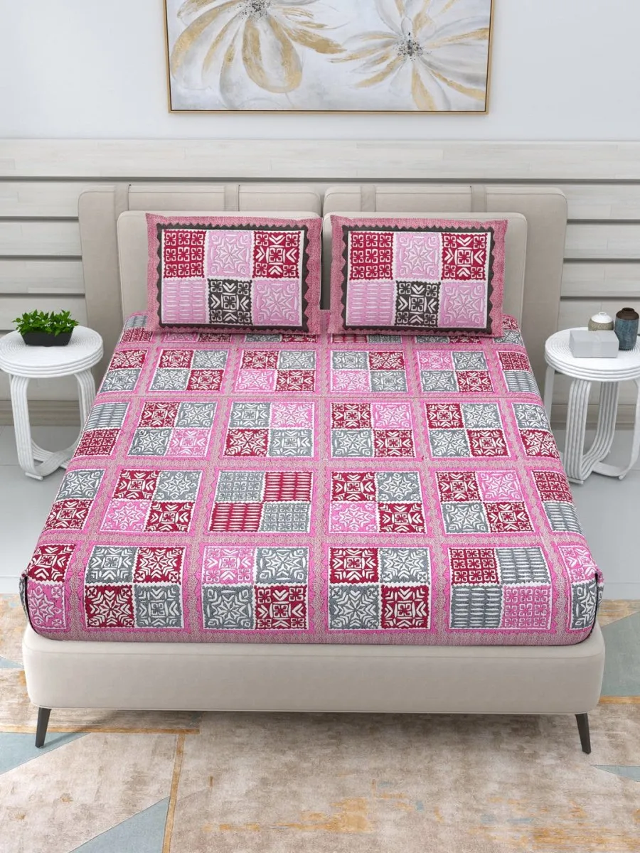 Jaipuri Hand Printed Queen Size Cotton Bedding Set -643