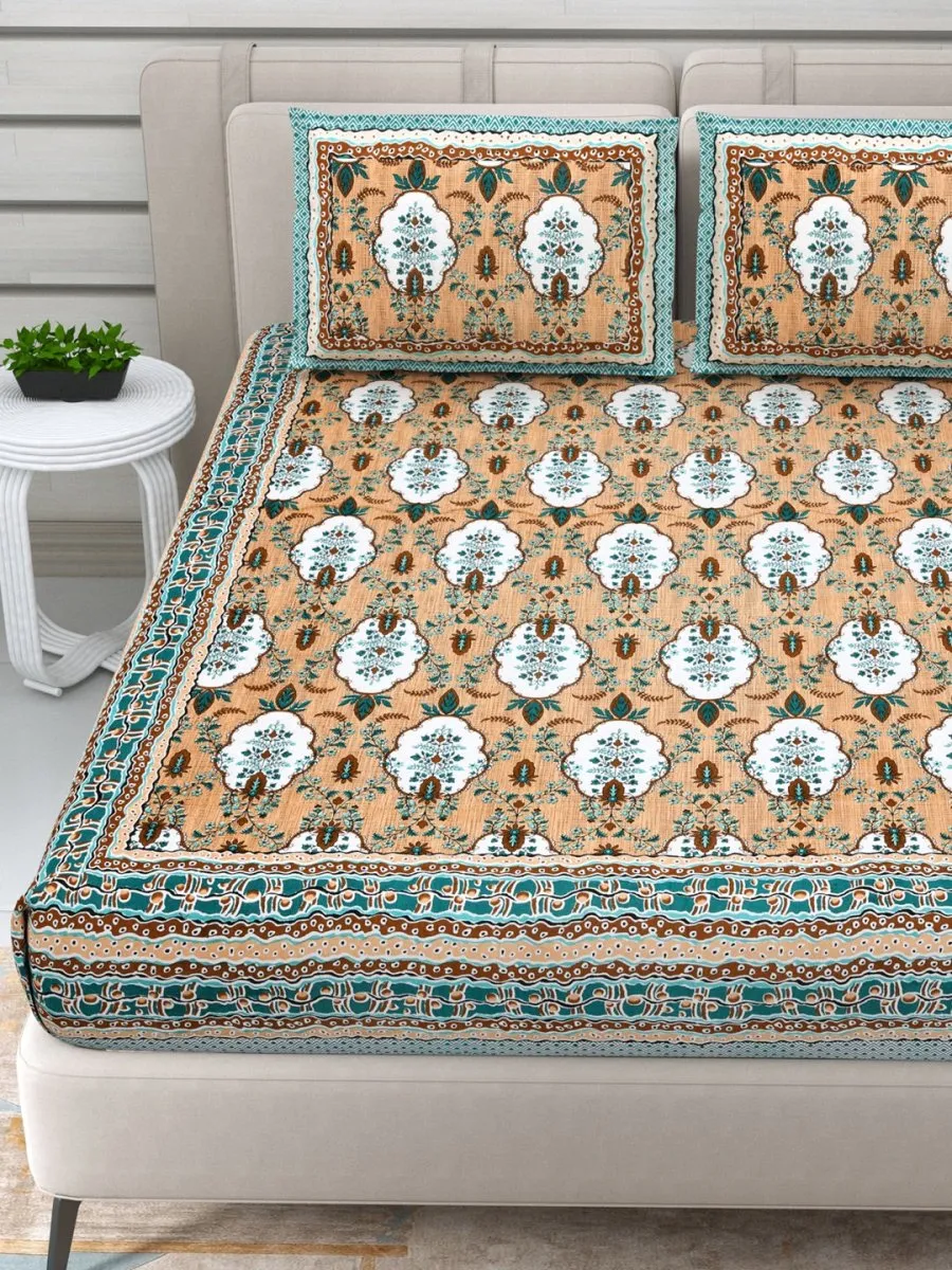 Jaipuri Hand Printed Queen Size Cotton Bedding Set -650