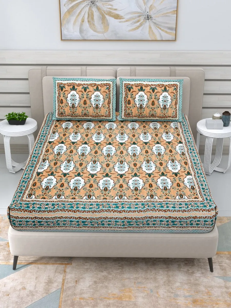 Jaipuri Hand Printed Queen Size Cotton Bedding Set -650
