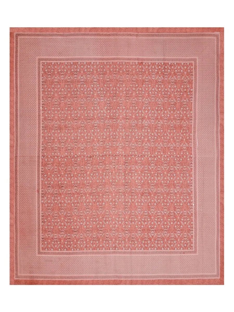 Jaipuri Hand Printed Queen Size Cotton Orange Bedding Set
