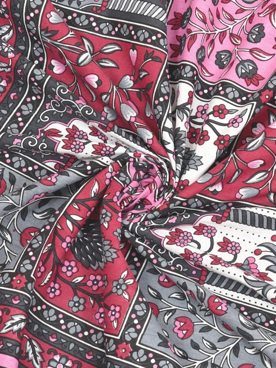 Jaipuri Hand Printed Queen Size Cotton Purple Bedding Set -612