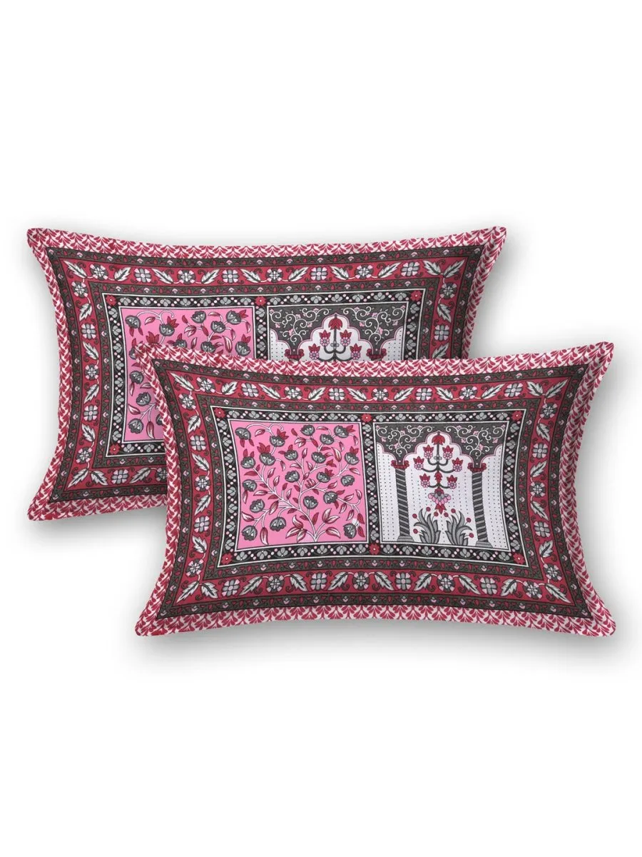 Jaipuri Hand Printed Queen Size Cotton Purple Bedding Set -612