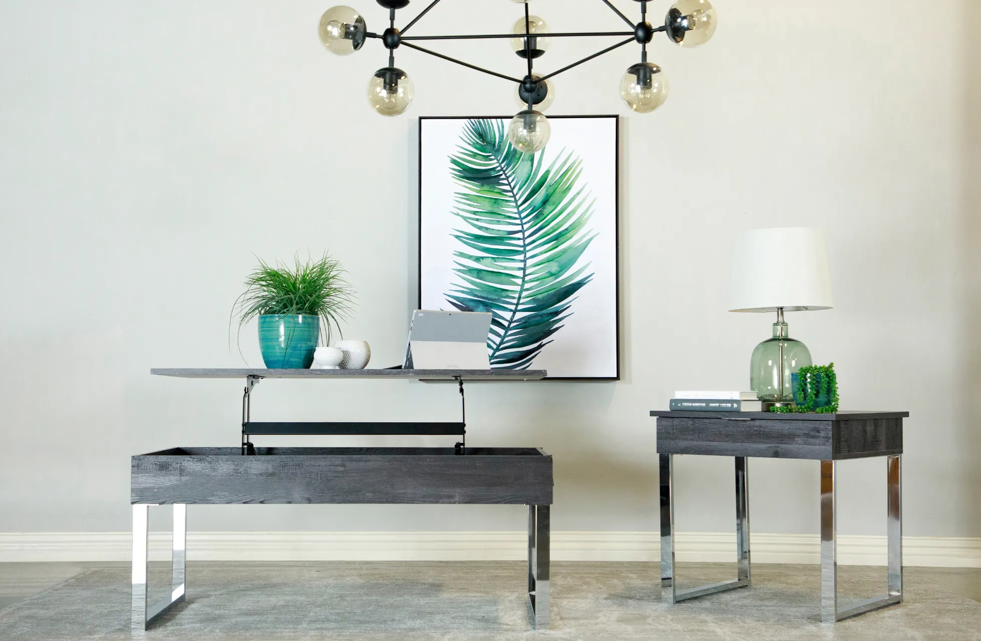 Lift Top Storage Coffee Table Dark Charcoal And Chrome