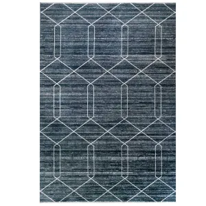 Luxury Textured Blue Geometric Rug