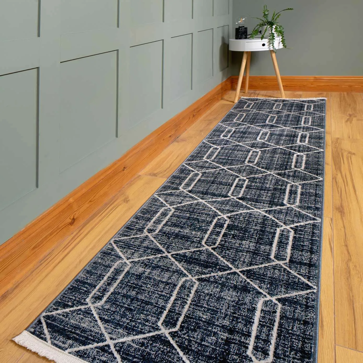 Luxury Textured Blue Geometric Rug
