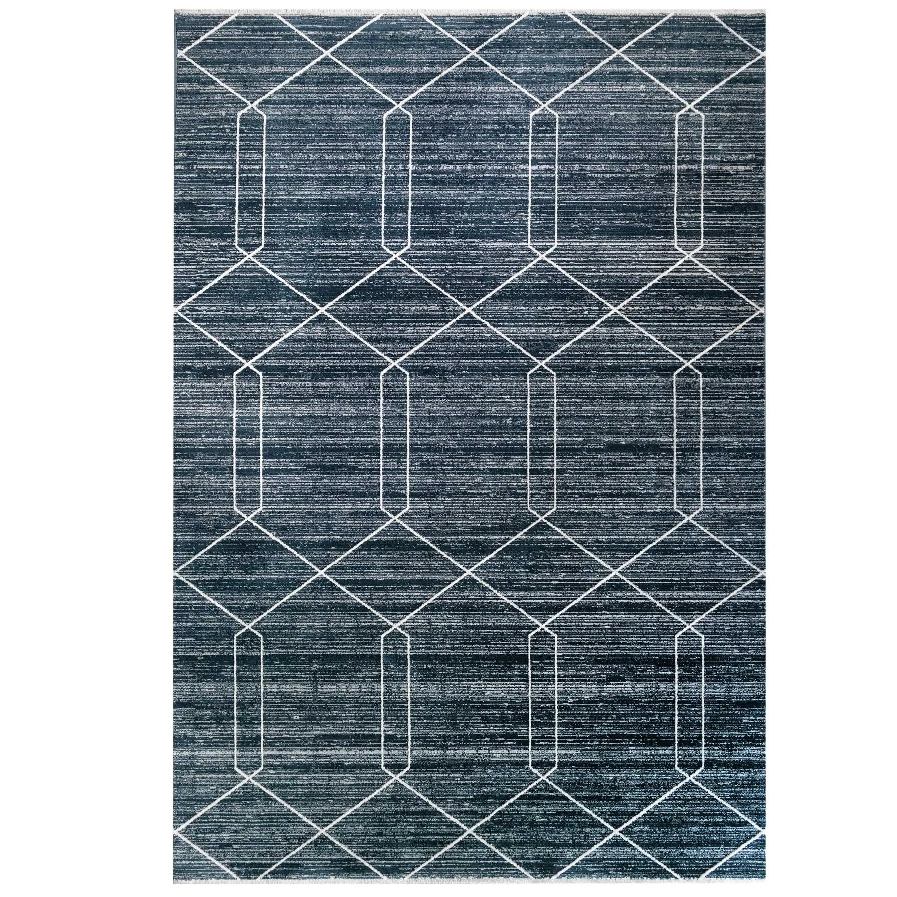 Luxury Textured Blue Geometric Rug