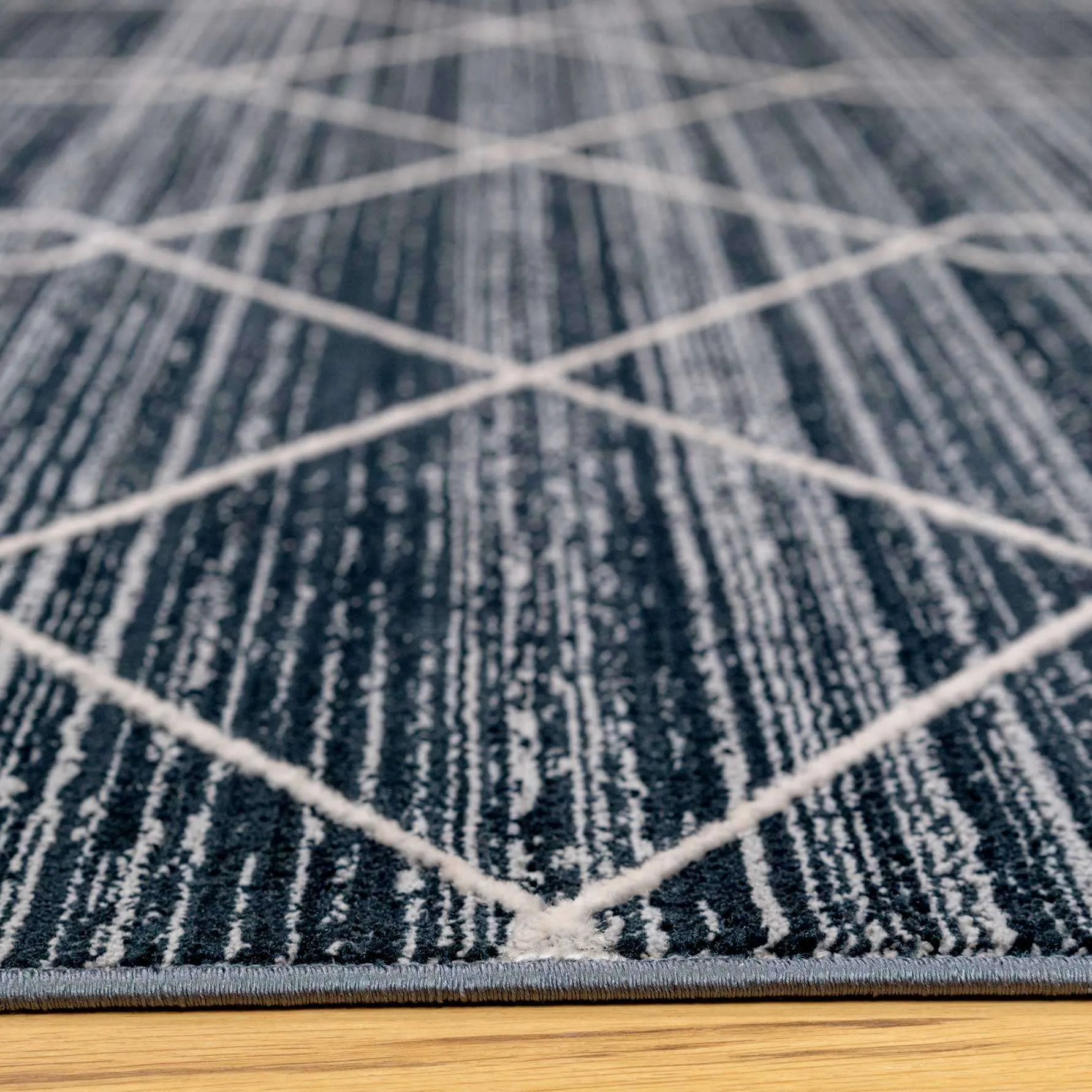 Luxury Textured Blue Geometric Rug