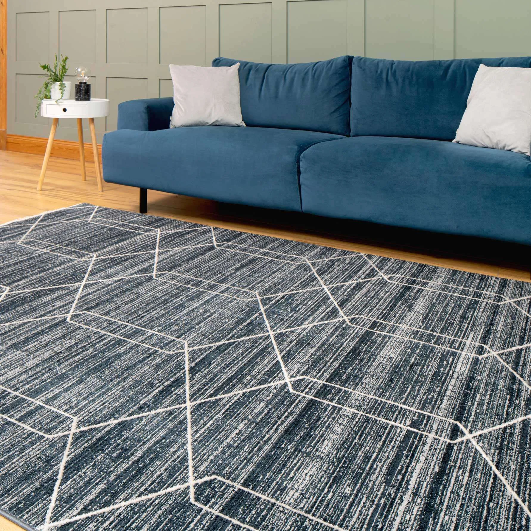 Luxury Textured Blue Geometric Rug