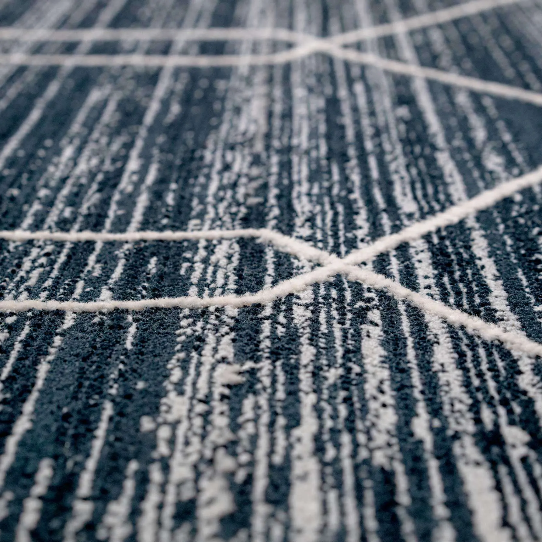 Luxury Textured Blue Geometric Rug
