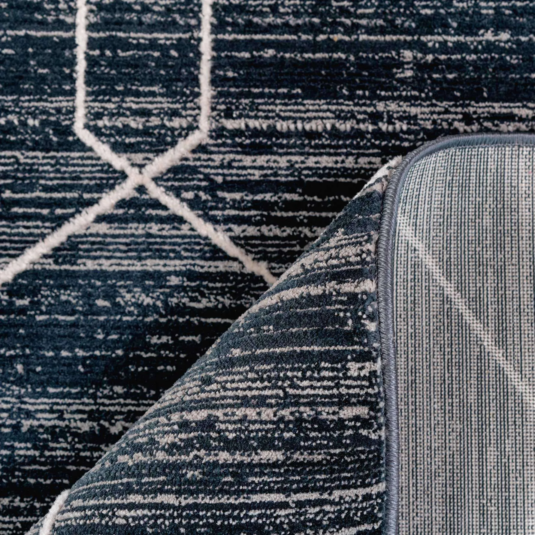 Luxury Textured Blue Geometric Rug