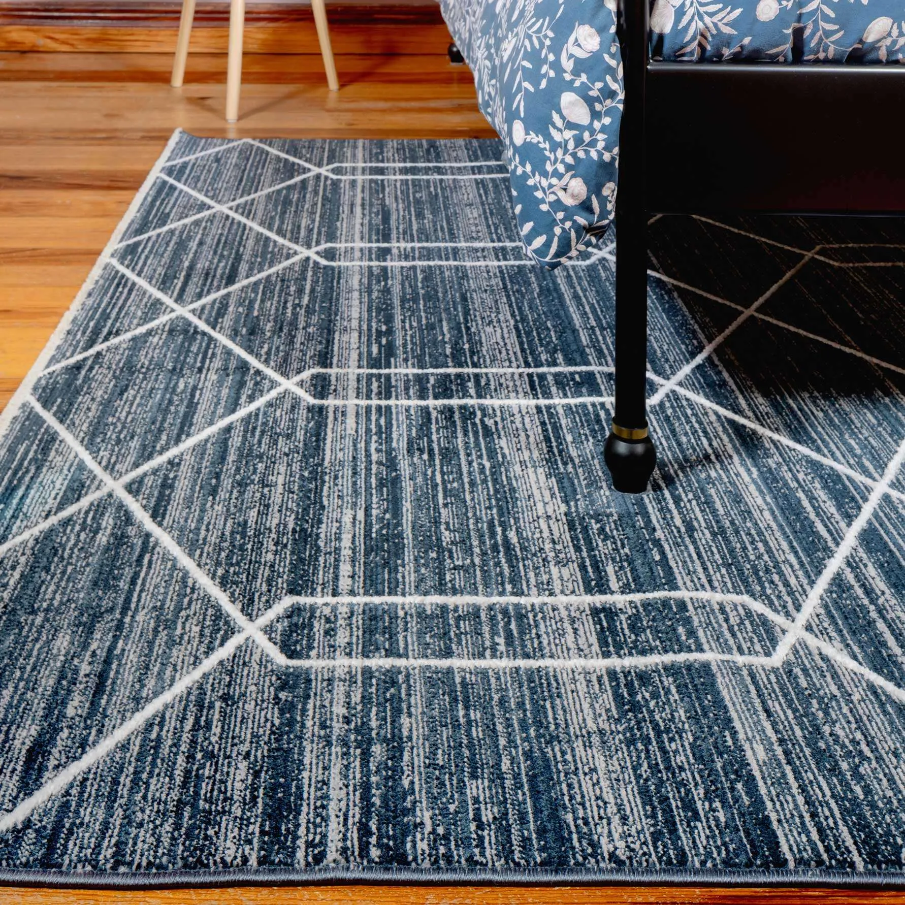 Luxury Textured Blue Geometric Rug