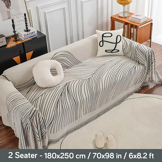 Midnight Black Printed Chenille Sofa Throw | All-Season & Anti-Slip Cover