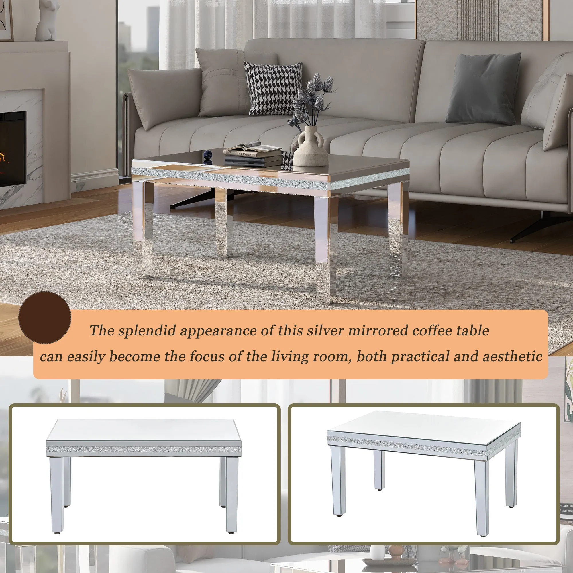 Mirrora Glass Mirrored Coffee Table
