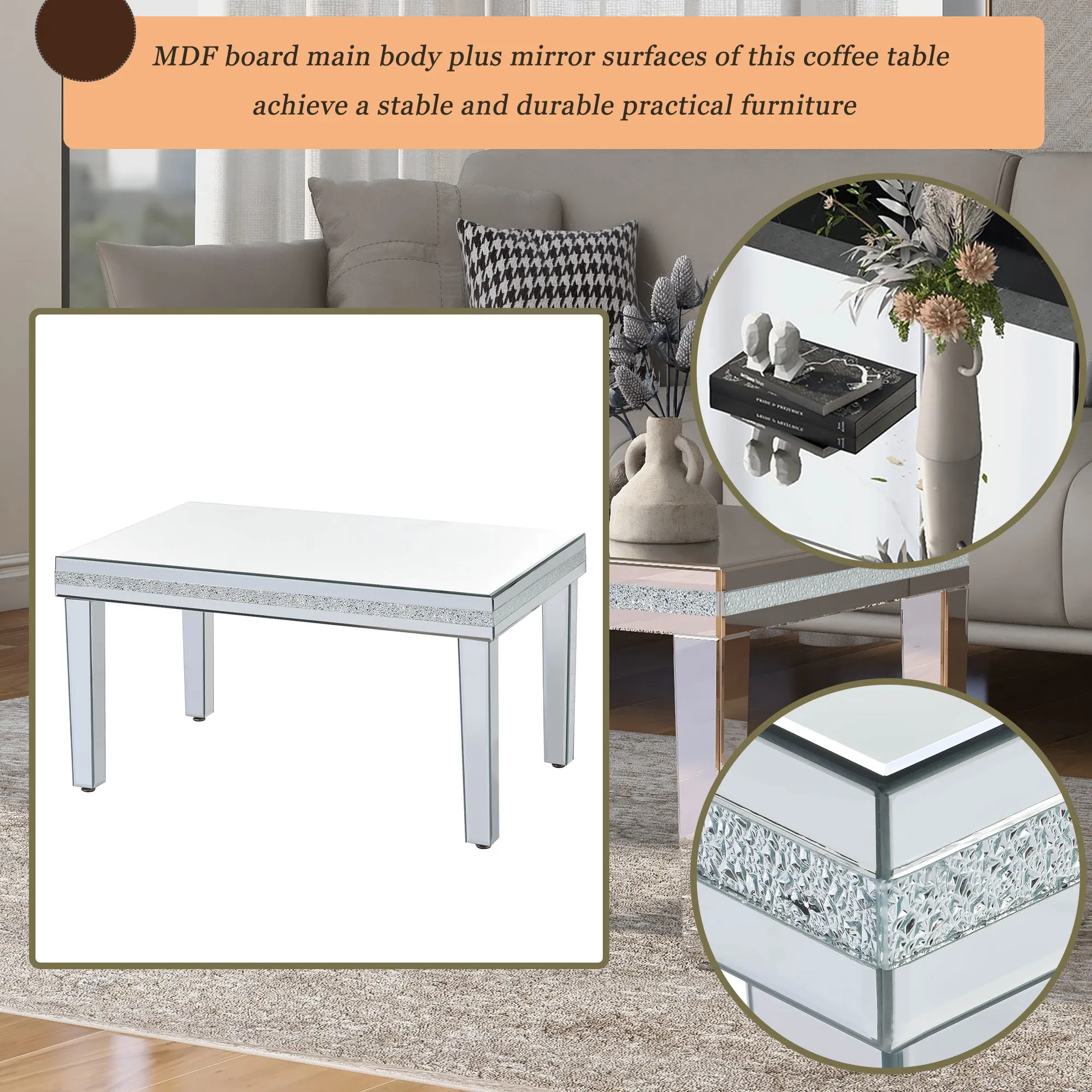 Mirrora Glass Mirrored Coffee Table