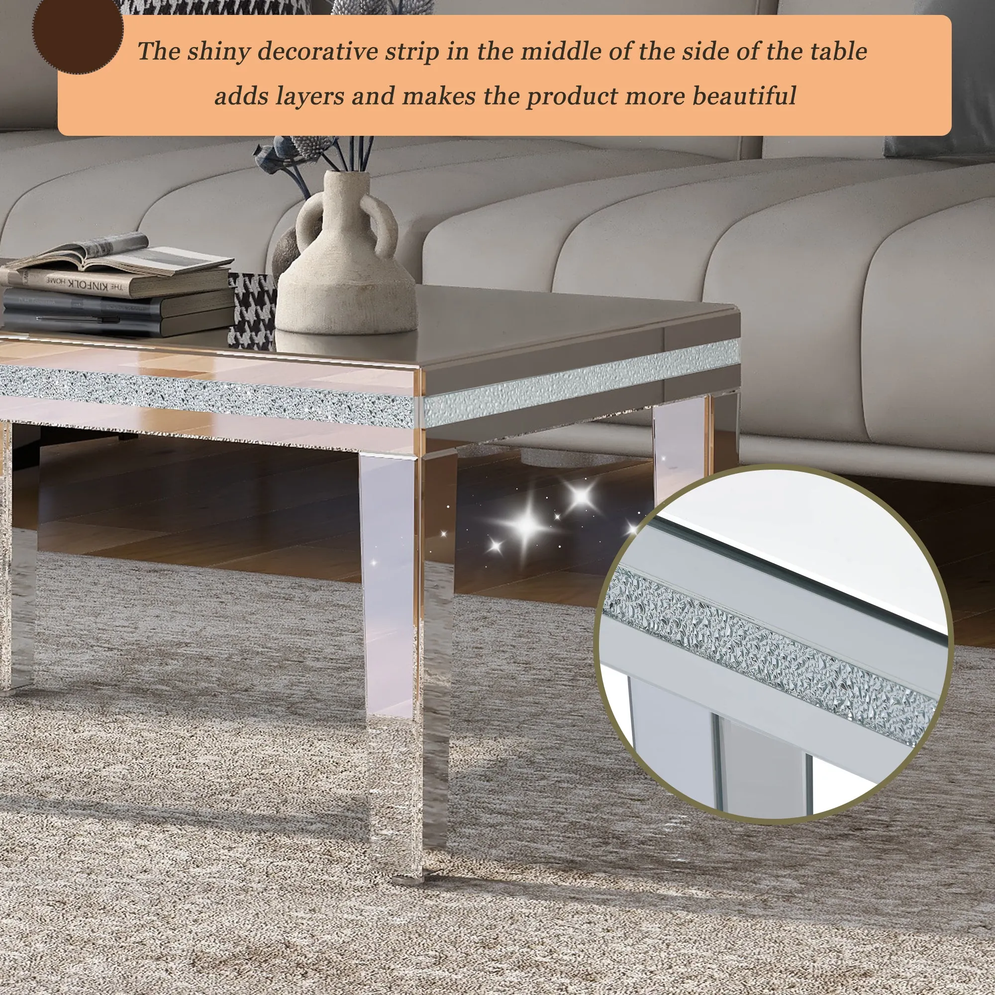 Mirrora Glass Mirrored Coffee Table