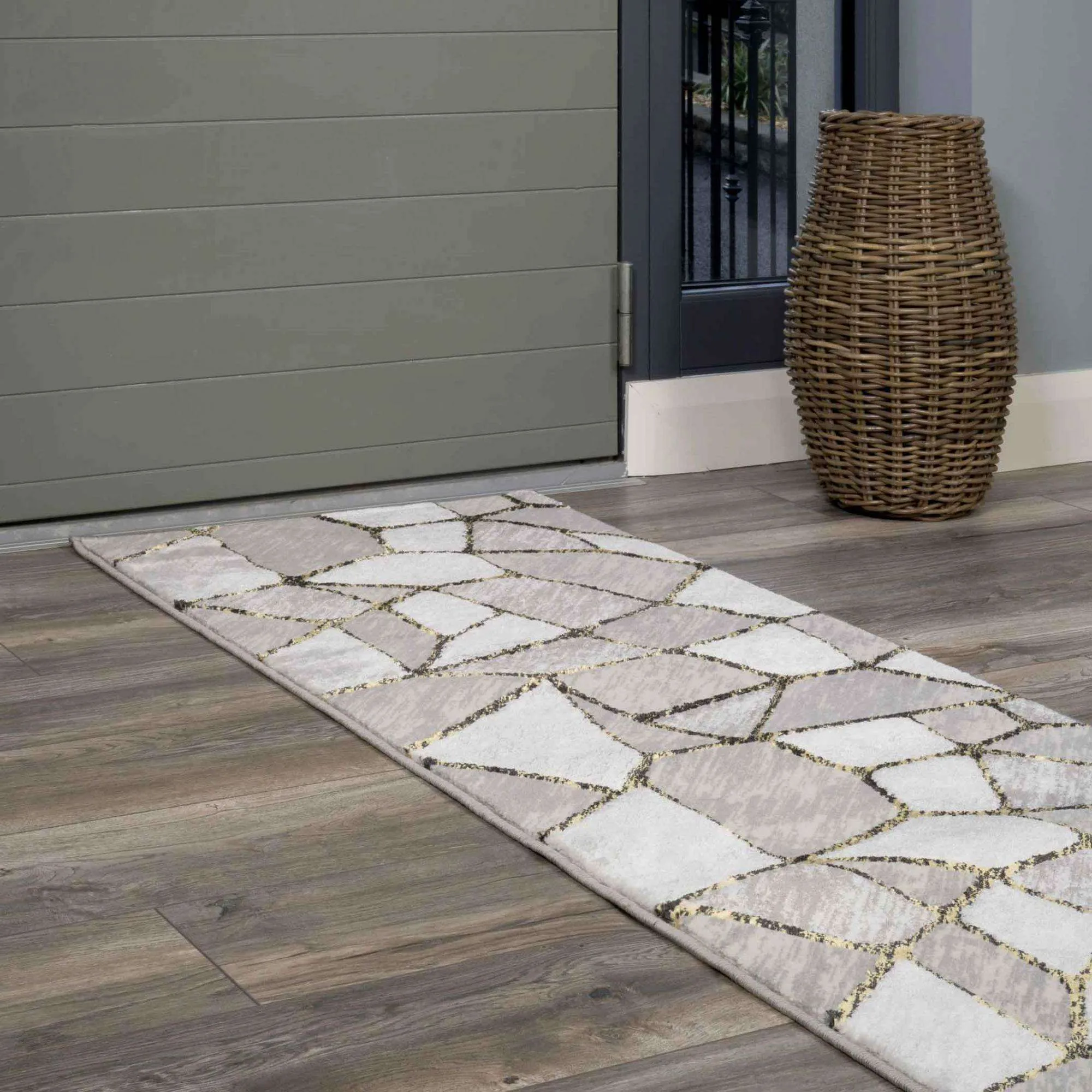 Modern Gold Abstract Mosaic Living Room Rugs - Road