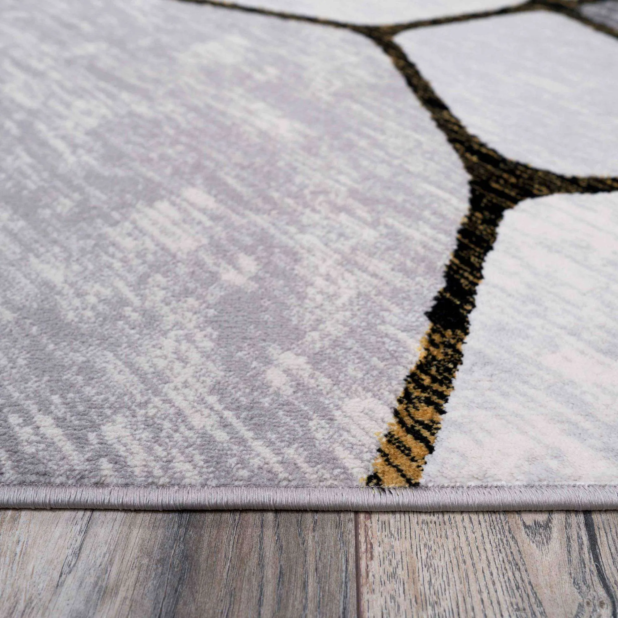 Modern Gold Abstract Mosaic Living Room Rugs - Road