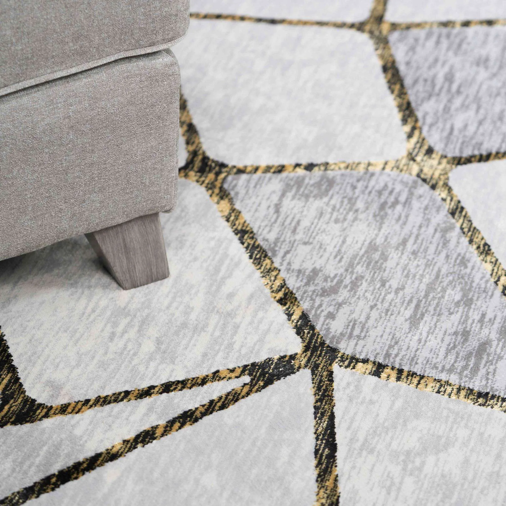 Modern Gold Abstract Mosaic Living Room Rugs - Road