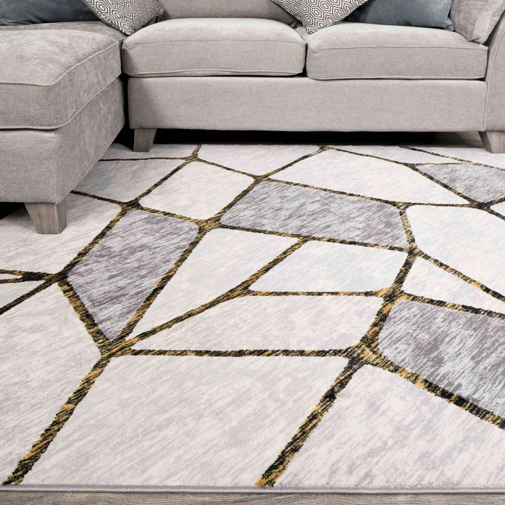Modern Gold Abstract Mosaic Living Room Rugs - Road