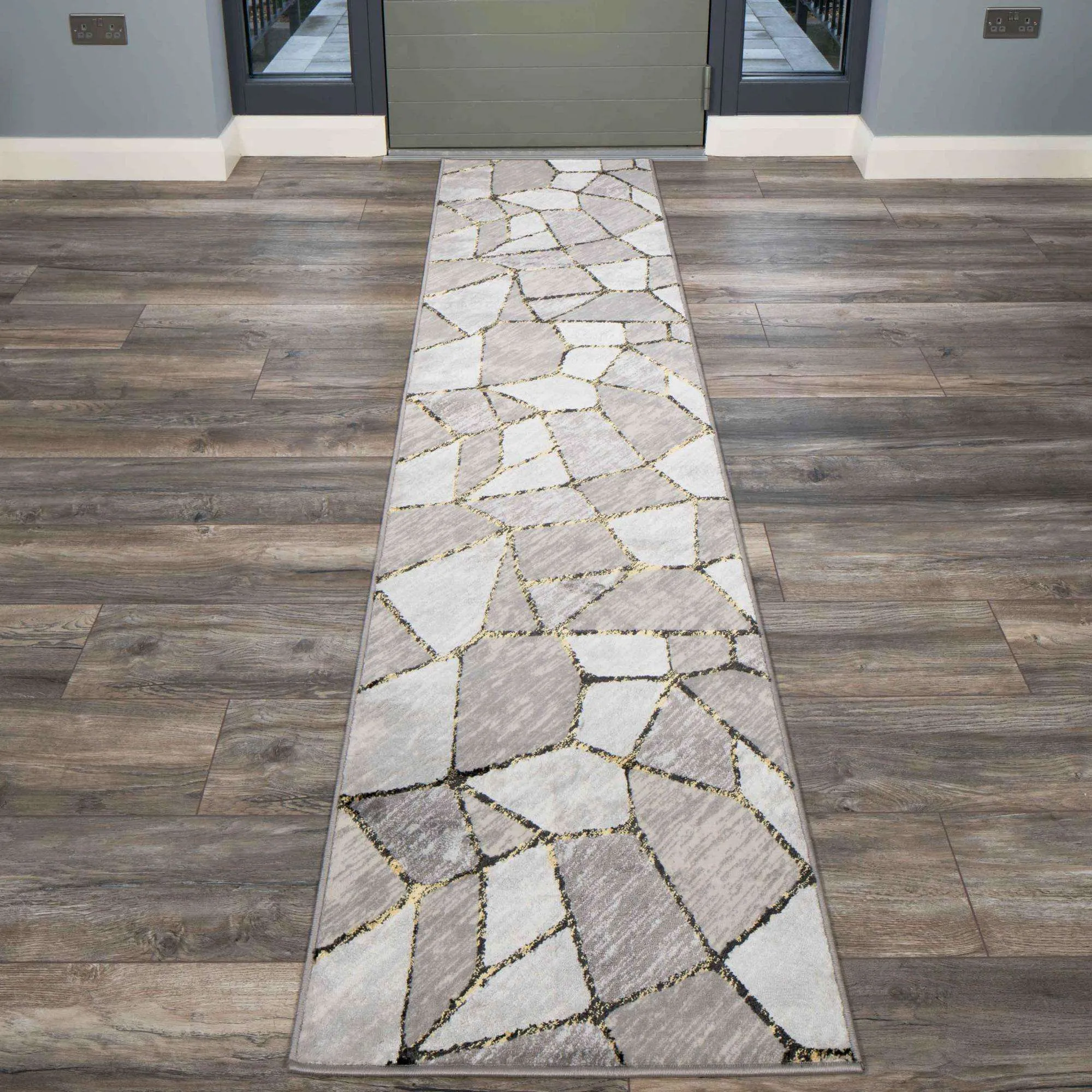 Modern Gold Abstract Mosaic Living Room Rugs - Road