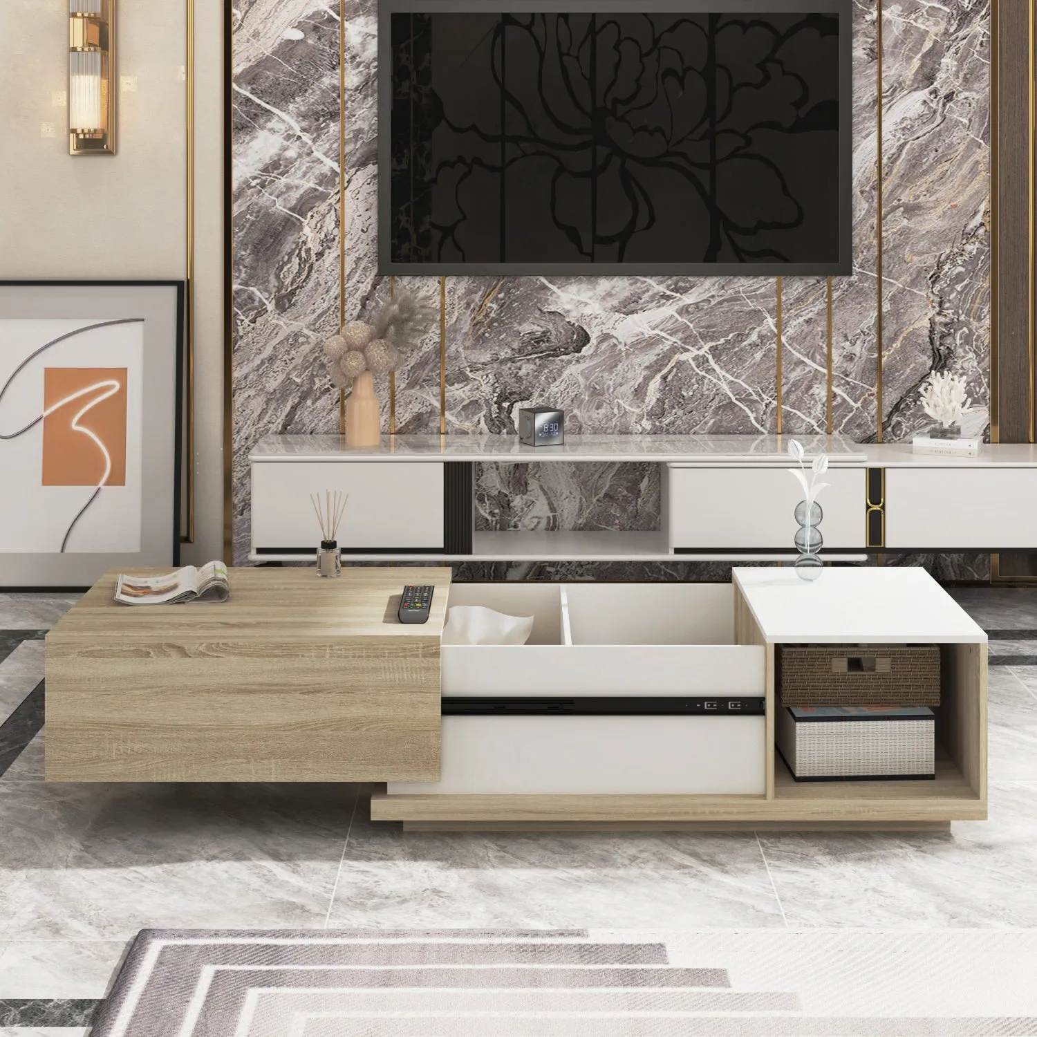 Modern Multi-Purpose Table with Hidden Storage Coffee Table Console