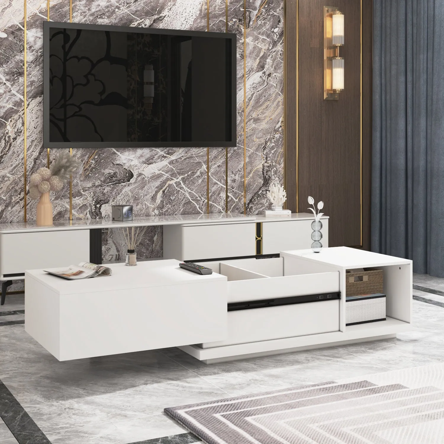 Modern Multi-Purpose Table with Hidden Storage Coffee Table Console