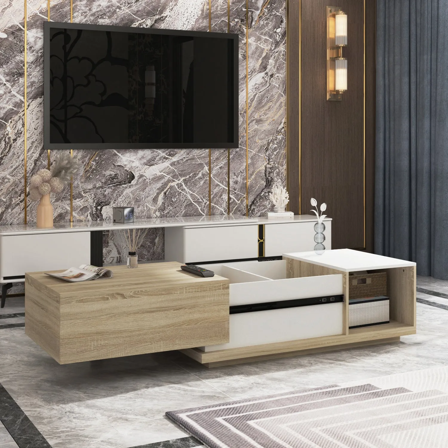 Modern Multi-Purpose Table with Hidden Storage Coffee Table Console