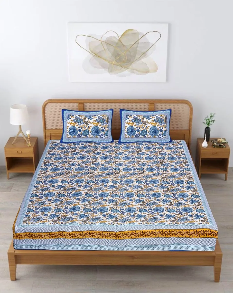 Multicolor Hand Block Floral Print Cotton King Size Bedding Set