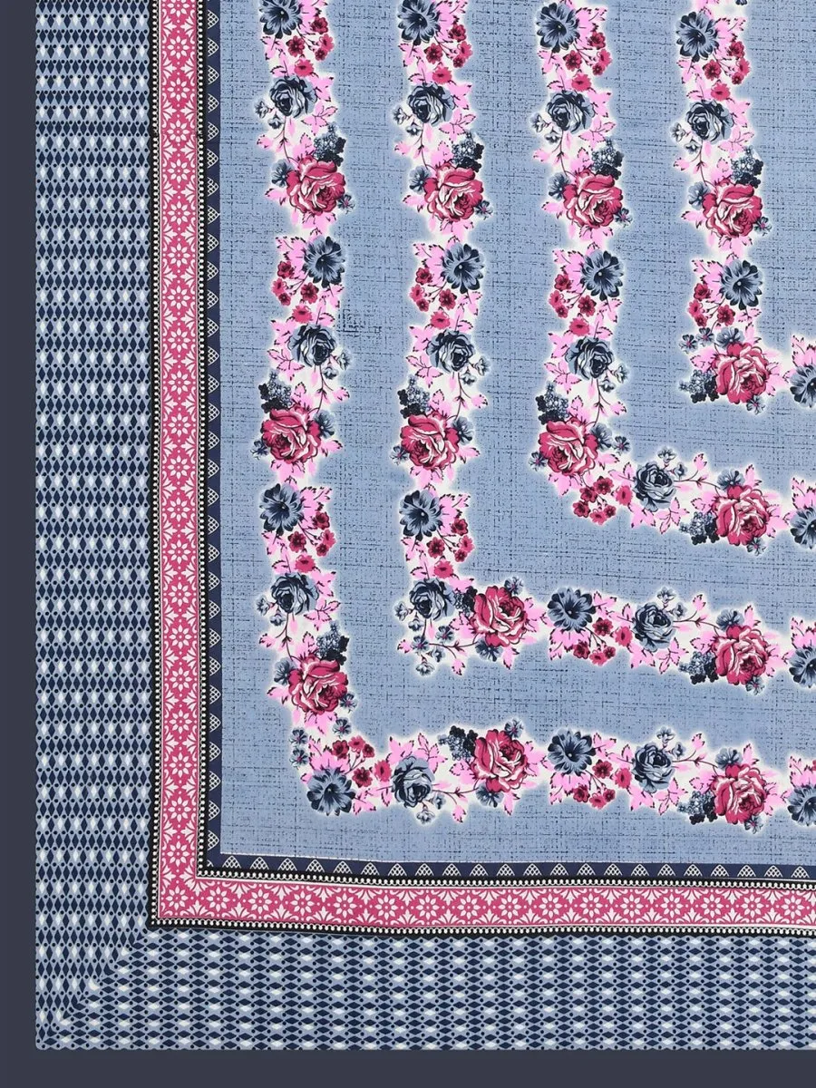 Navy Interiors Floral Hand Block Printed Cotton Queen Size Bedding Set