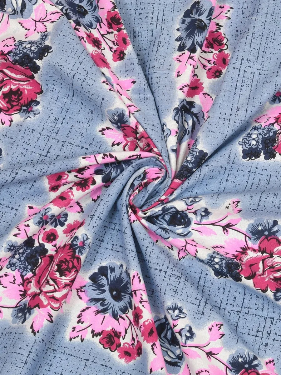 Navy Interiors Floral Hand Block Printed Cotton Queen Size Bedding Set