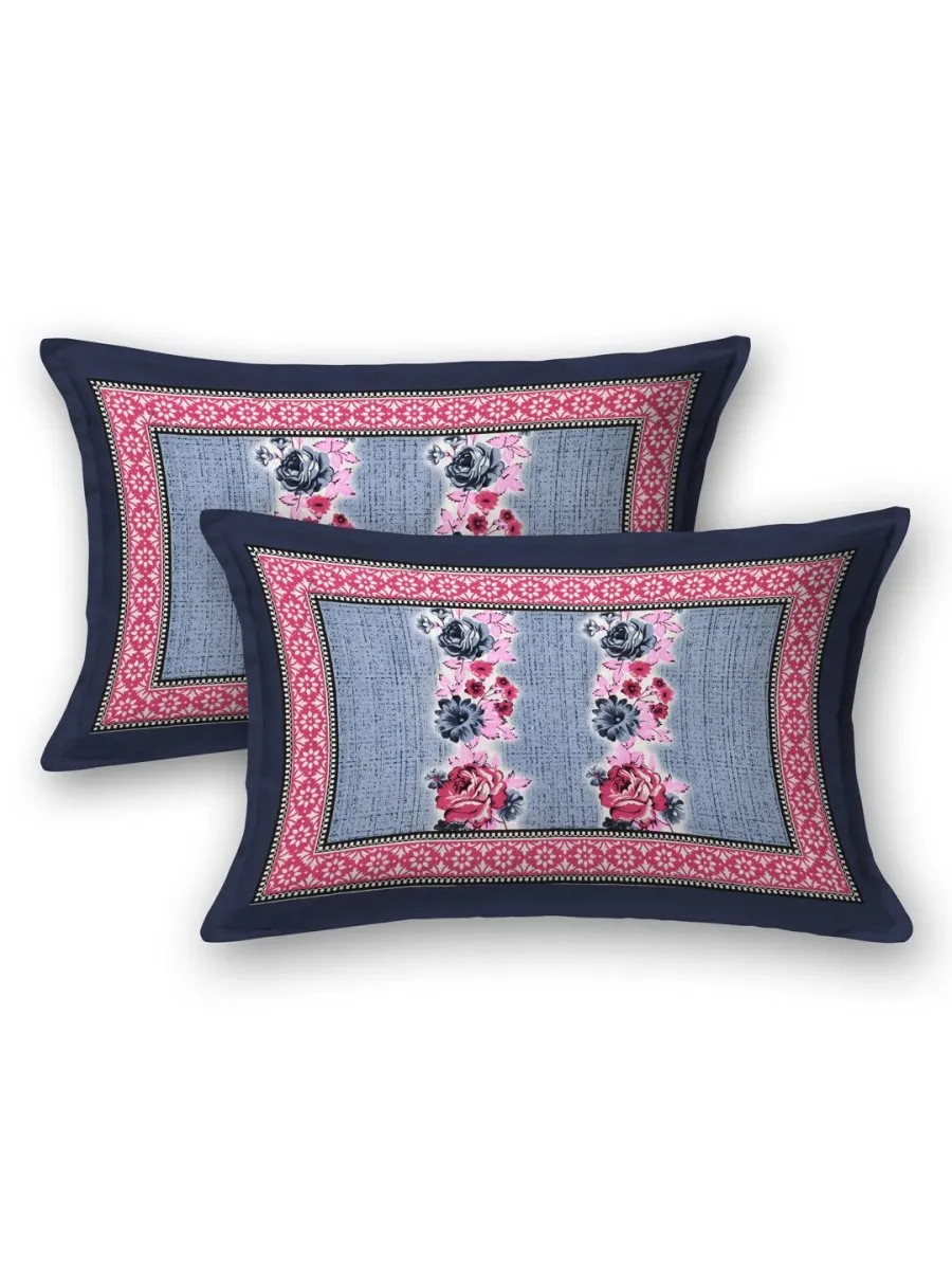 Navy Interiors Floral Hand Block Printed Cotton Queen Size Bedding Set