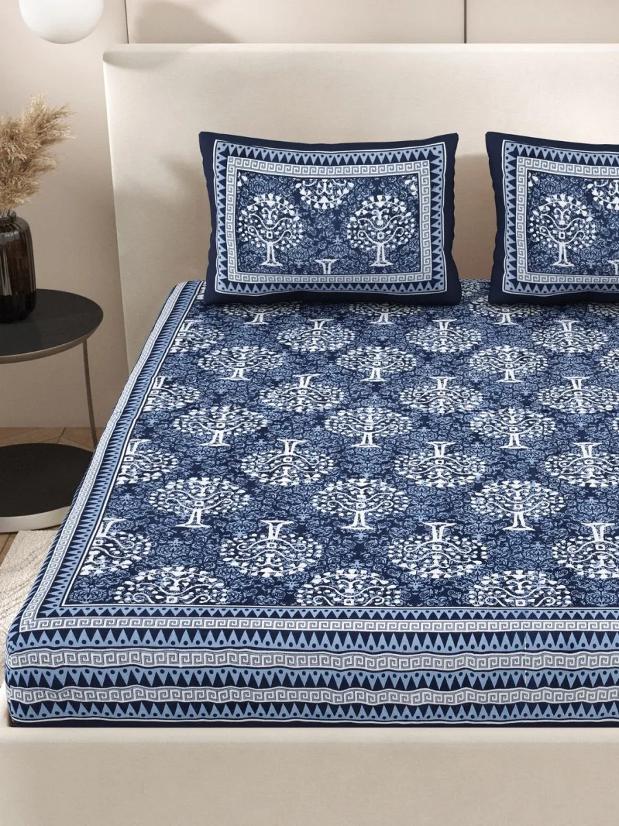 Navy Interiors Hand Block Printed Cotton Queen Size Bedding Set