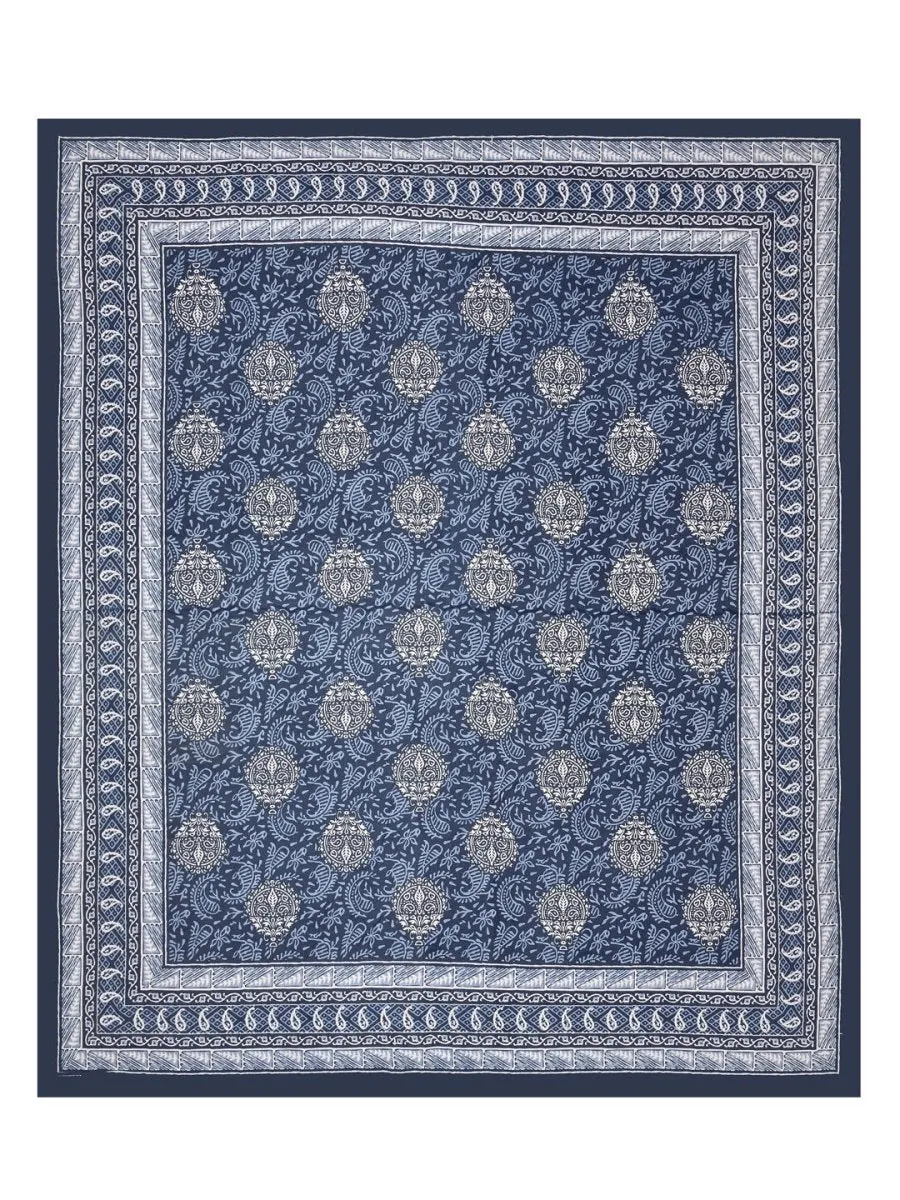 Navy Interiors Hand Block Printed Cotton Queen Size Bedding Set