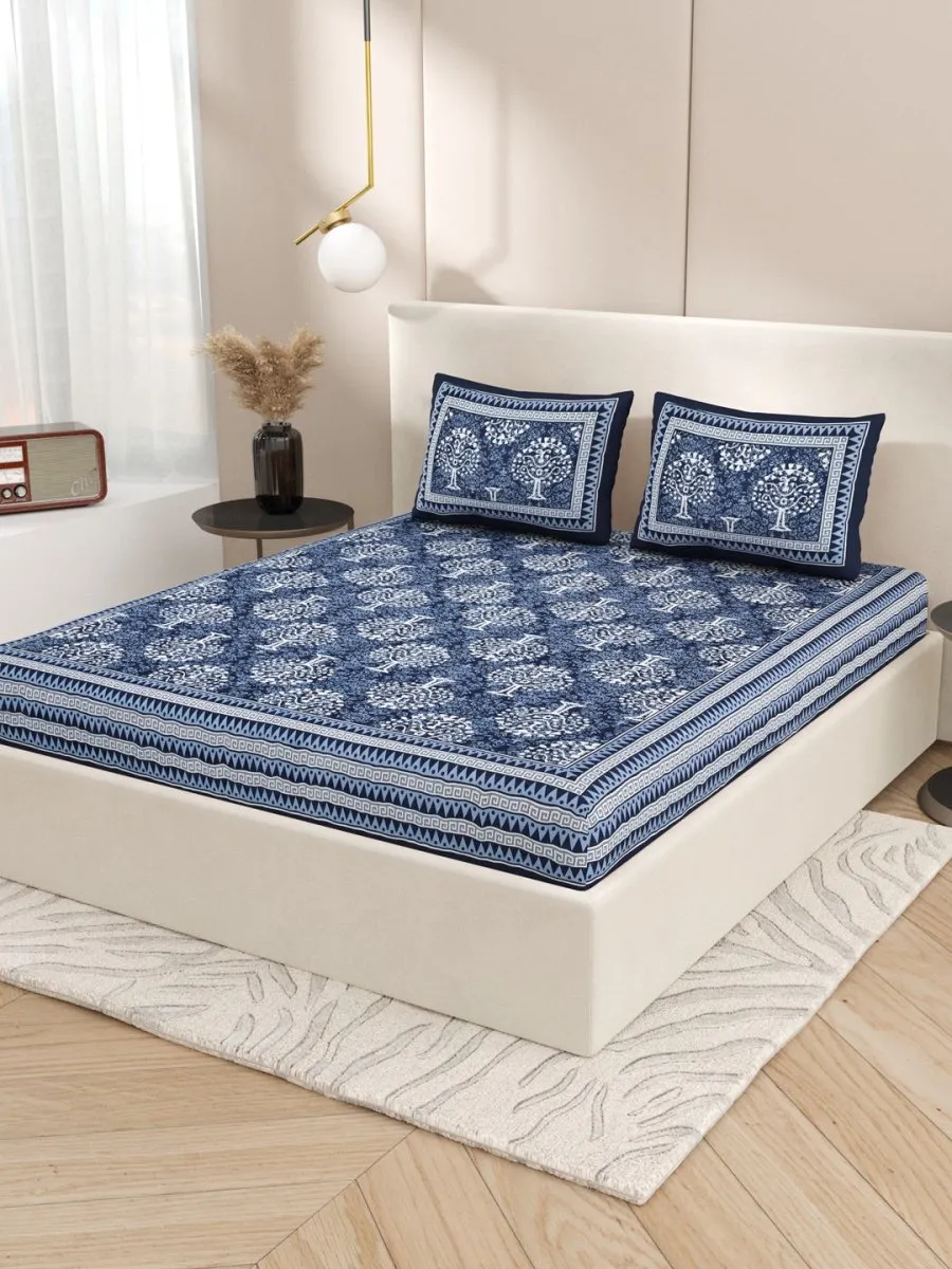 Navy Interiors Hand Block Printed Cotton Queen Size Bedding Set