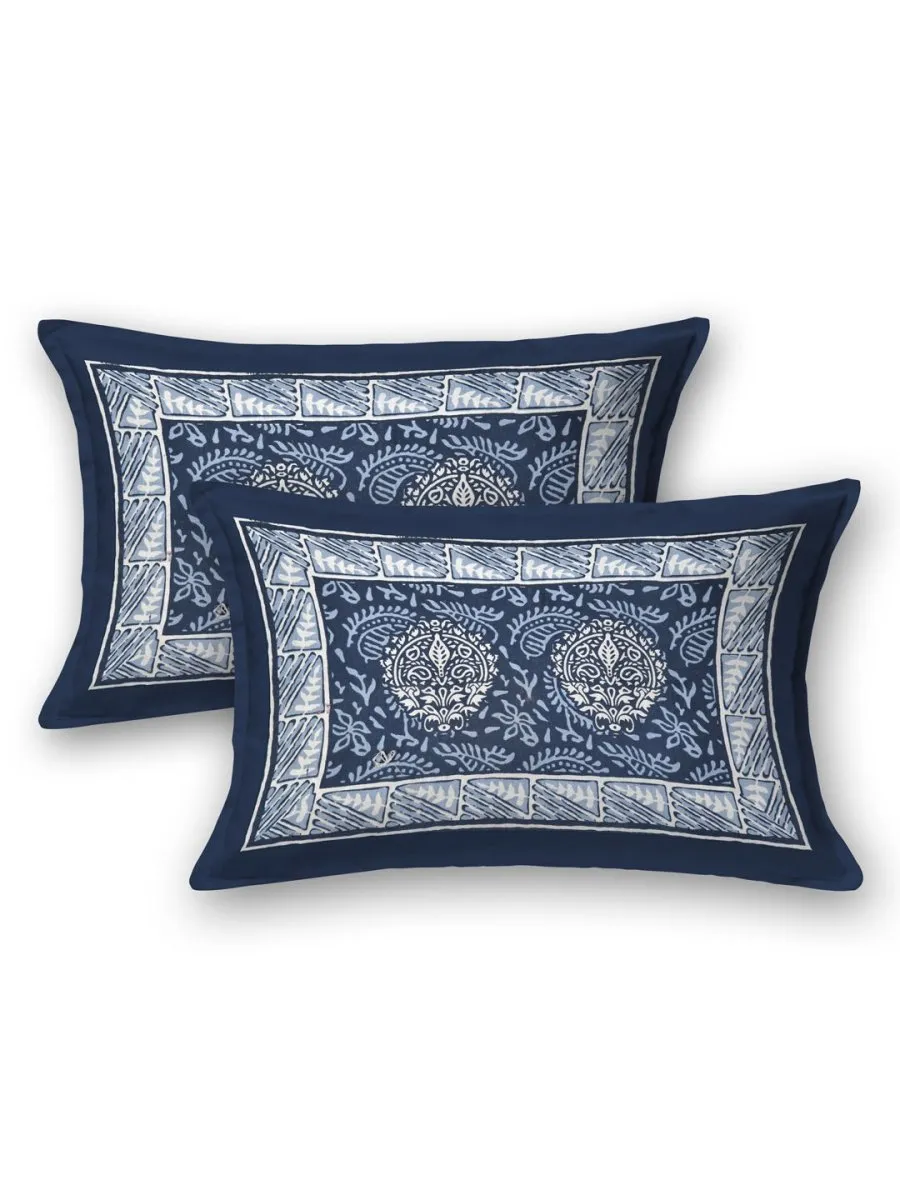 Navy Interiors Hand Block Printed Cotton Queen Size Bedding Set