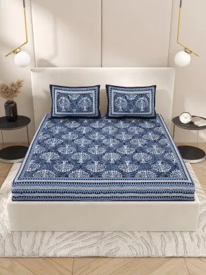 Navy Interiors Hand Block Printed Cotton Queen Size Bedding Set