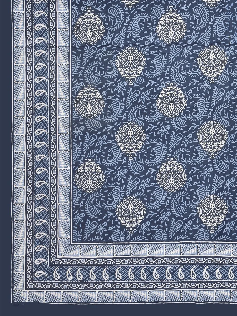 Navy Interiors Hand Block Printed Cotton Queen Size Bedding Set