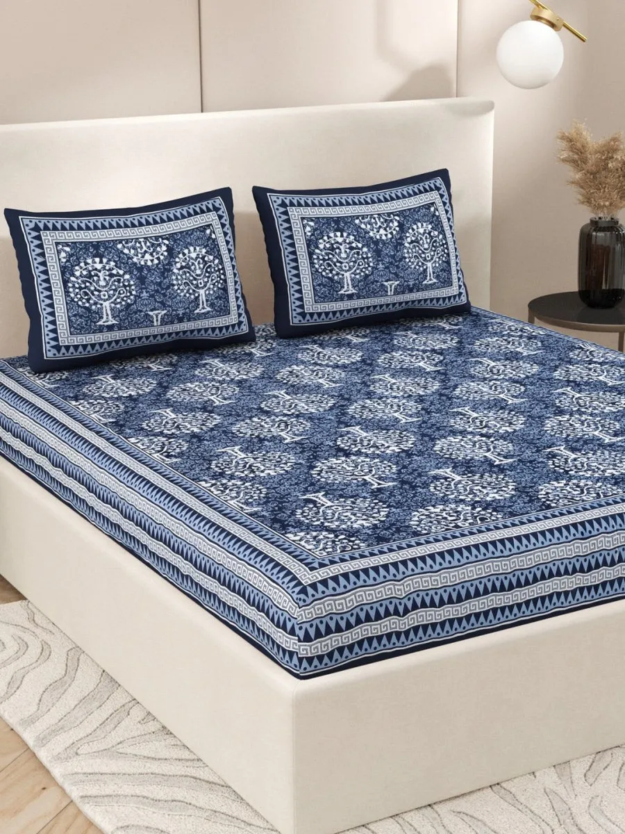 Navy Interiors Hand Block Printed Cotton Queen Size Bedding Set