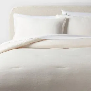 New - Full/Queen Cozy Faux Shearling Comforter and Sham Set Ivory - Threshold