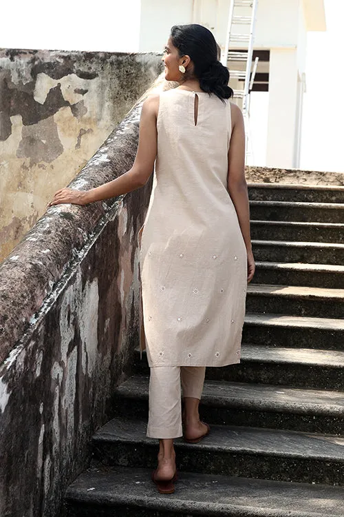 Okhai "Ekru" Hand-Embroidered Mirrorwork Sleeveless Kurta Pant Set