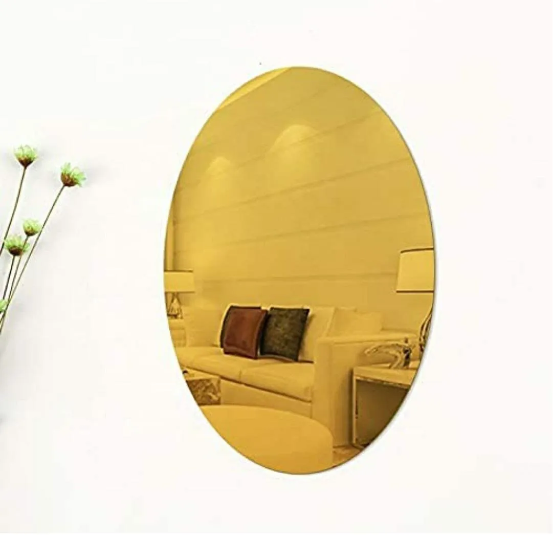 Oval Shape Wall Sticker Mirror, Non-Glass Unbreakable Plastic Sheet, HD Vanity Make Up Mirror, Tiles for Wall Decor