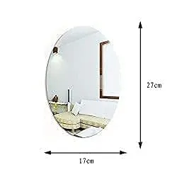 Oval Shape Wall Sticker Mirror, Non-Glass Unbreakable Plastic Sheet, HD Vanity Make Up Mirror, Tiles for Wall Decor