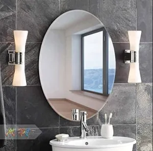 Oval Shape Wall Sticker Mirror, Non-Glass Unbreakable Plastic Sheet, HD Vanity Make Up Mirror, Tiles for Wall Decor