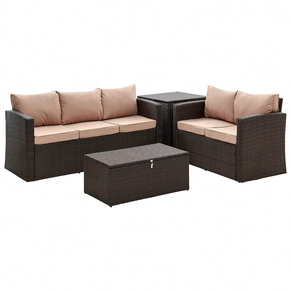 Paloma Rattan Garden Sofa Set with Ottoman Tables, Brown