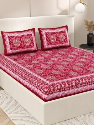 Pink Interiors Hand Block Printed Cotton Queen Size Bedding Set