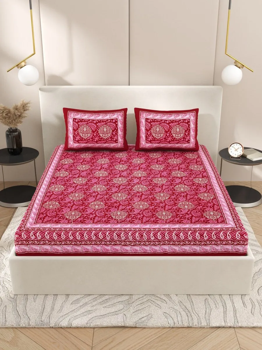 Pink Interiors Hand Block Printed Cotton Queen Size Bedding Set