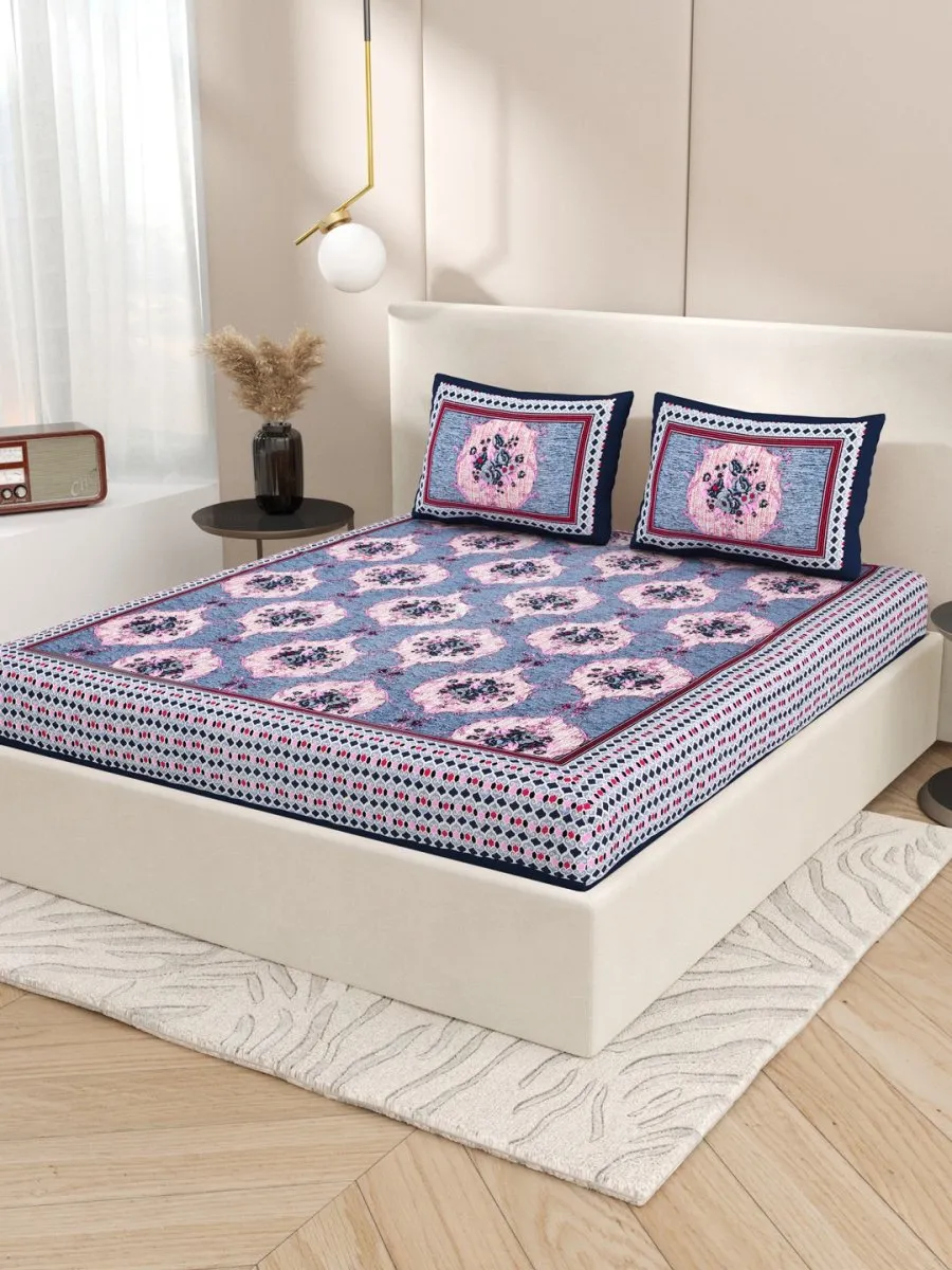 Purple Interiors Hand Block Printed Cotton Queen Size Bedding Set