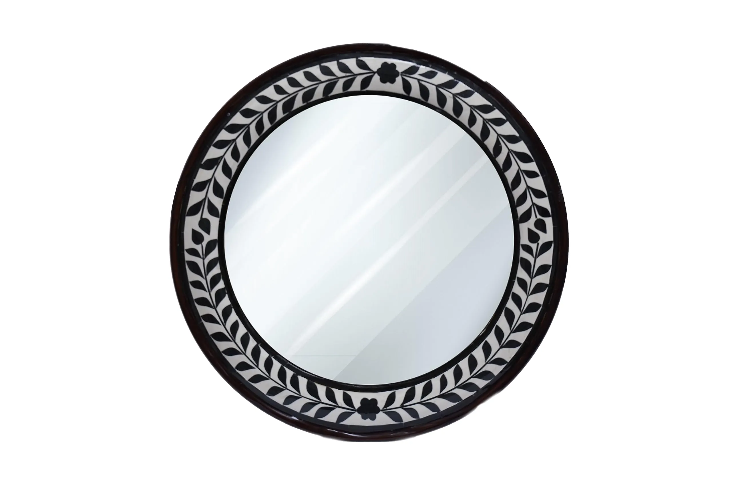 Royal Craft Palace 18-Inch Handcrafted Round Wooden Mirror with Stunning Marble Finish