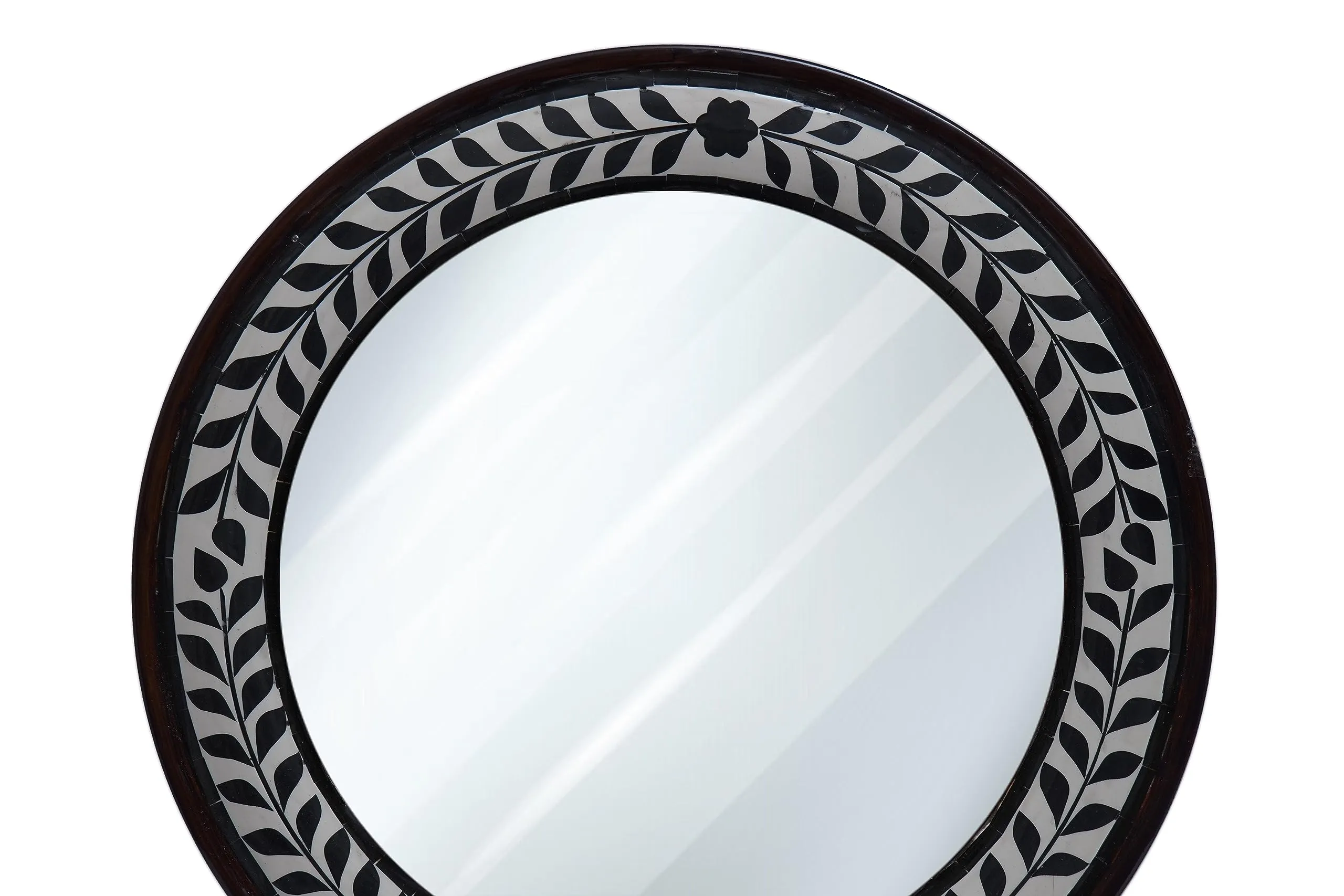 Royal Craft Palace 18-Inch Handcrafted Round Wooden Mirror with Stunning Marble Finish