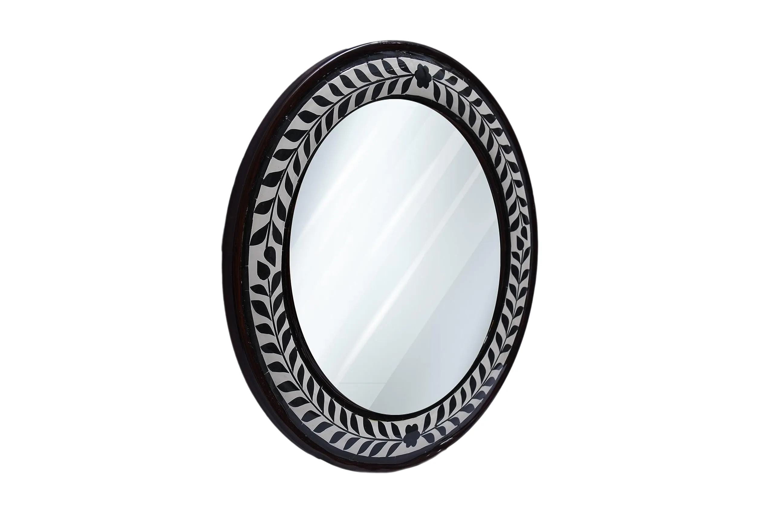Royal Craft Palace 18-Inch Handcrafted Round Wooden Mirror with Stunning Marble Finish